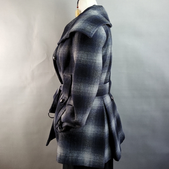 MISS SIXTY Wmns XS Wool Blend Blue Plaid Double Breast Jacket Coat ClassicCore - Picture 5 of 15